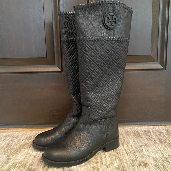 Tory Burch Shoes - Tory Burch Marion Quilted Leather Riding Boots Black Size 7